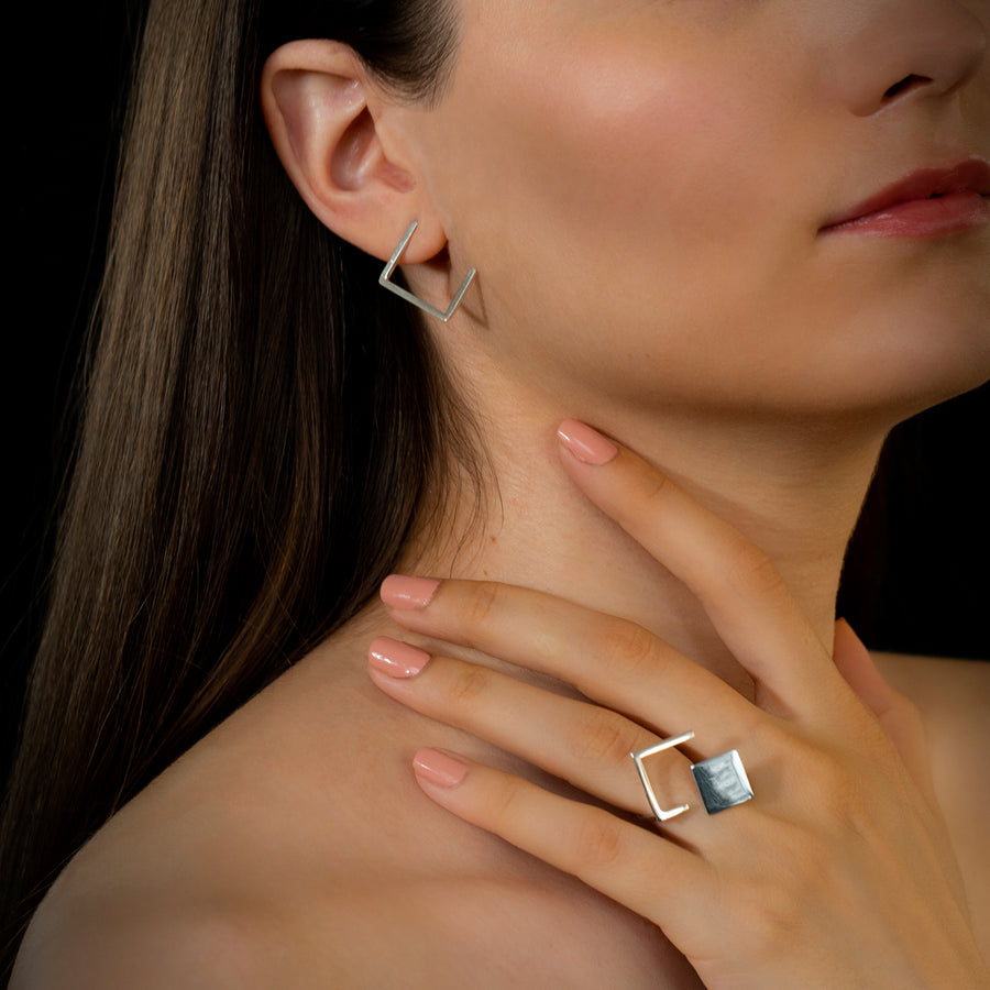 cercei inel geometric contemporan handmade design modern