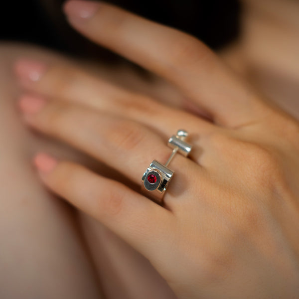 inel argint handmade piatra rosie